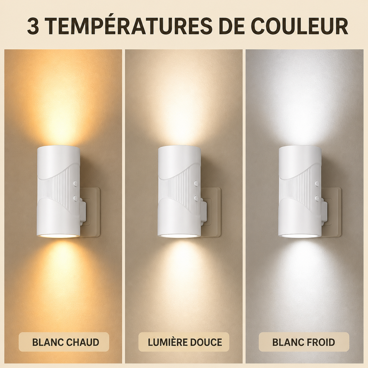 Lot de 2 Veilleuses LED sur Prise – 3 Couleurs & Capteur de Lumière