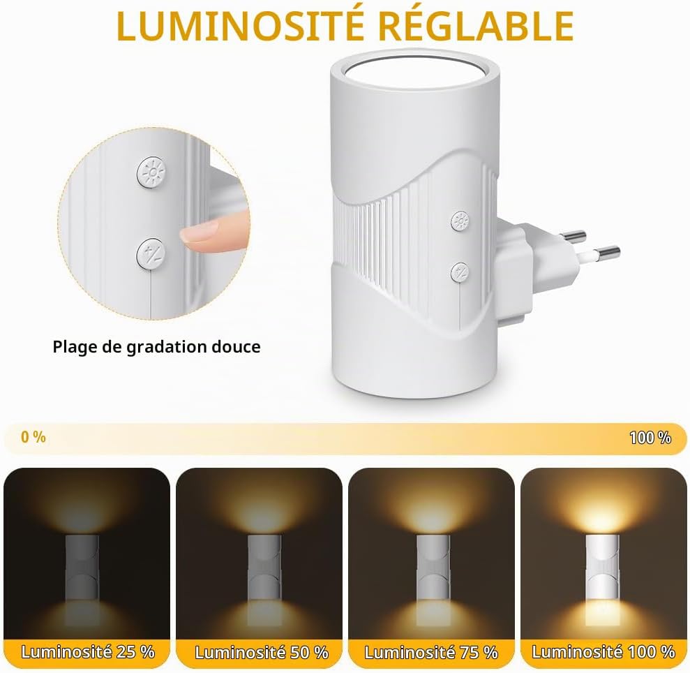 Lot de 2 Veilleuses LED sur Prise – 3 Couleurs & Capteur de Lumière
