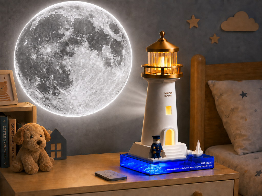 Veilleuse Phare Crépuscule – Projection, Bluetooth & Bruits Blancs