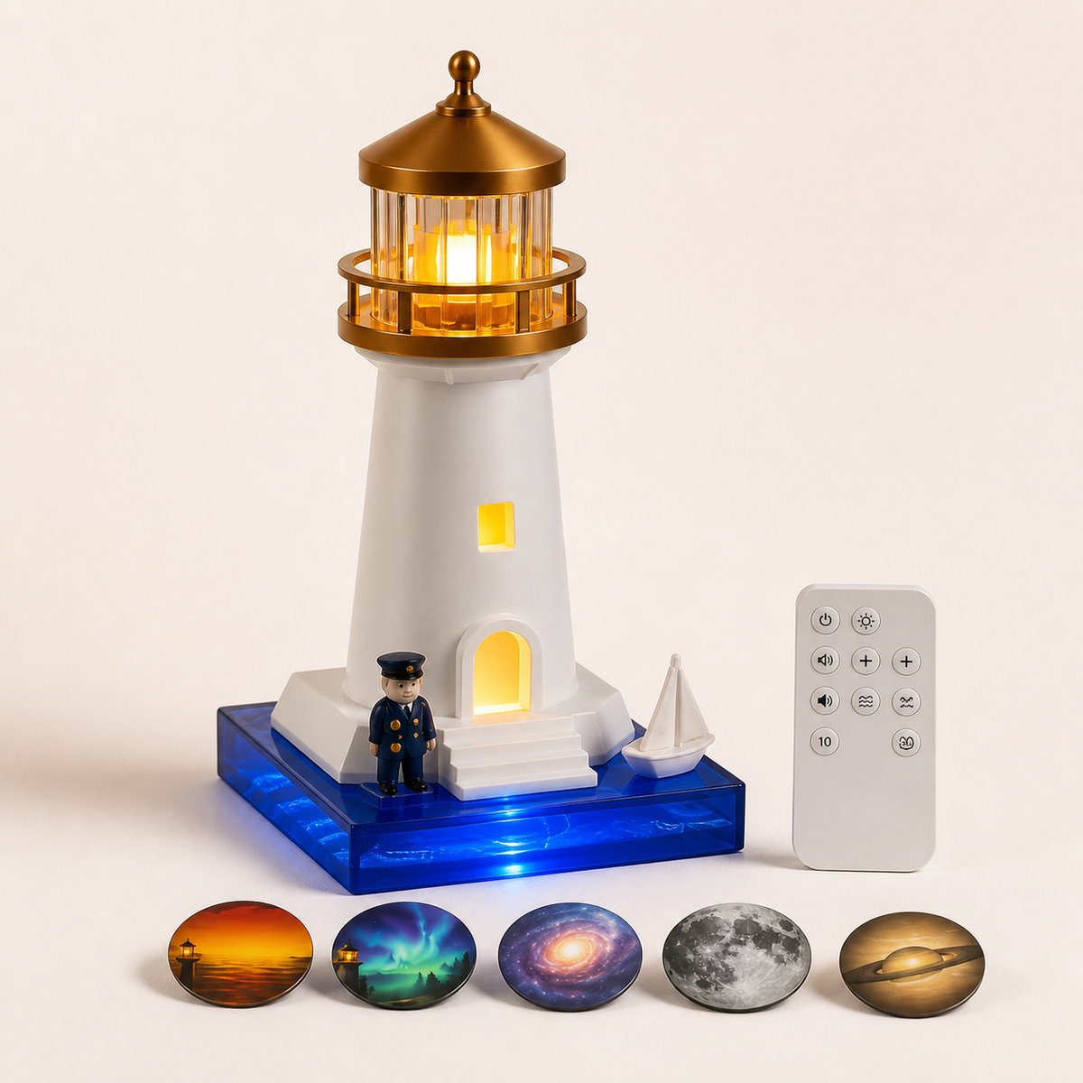 Veilleuse Phare Crépuscule – Projection, Bluetooth & Bruits Blancs